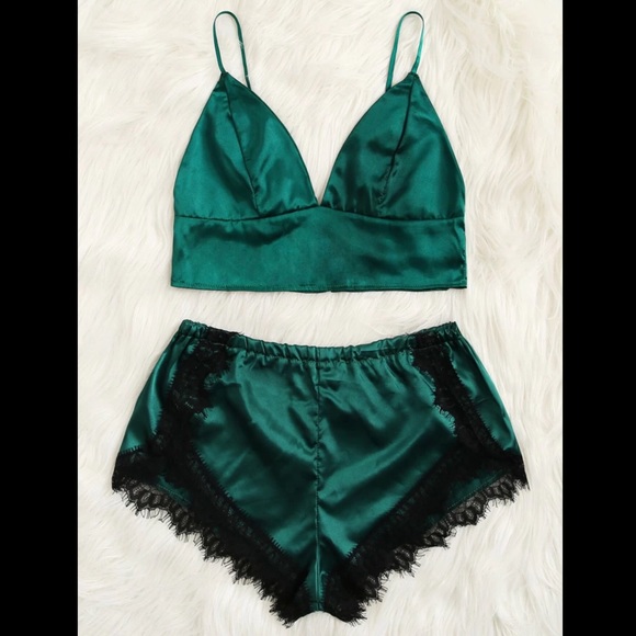 Emerald, Satin, Lingerie & Pajama, Brallete Set - Picture 5 of 6